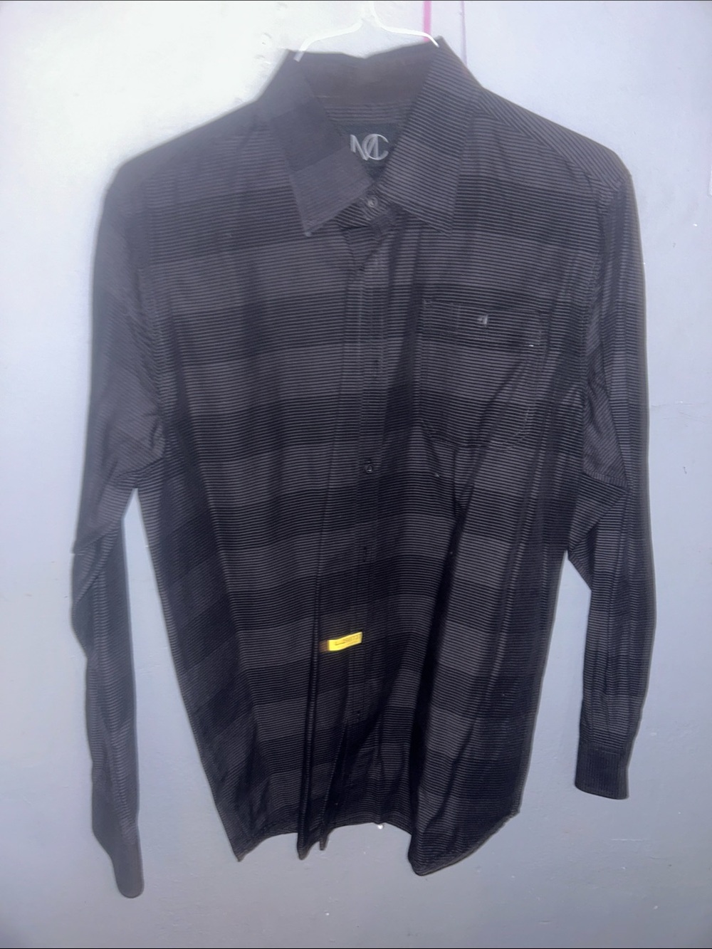 Men's Black Patterned Long-Sleeve Dress Shirt